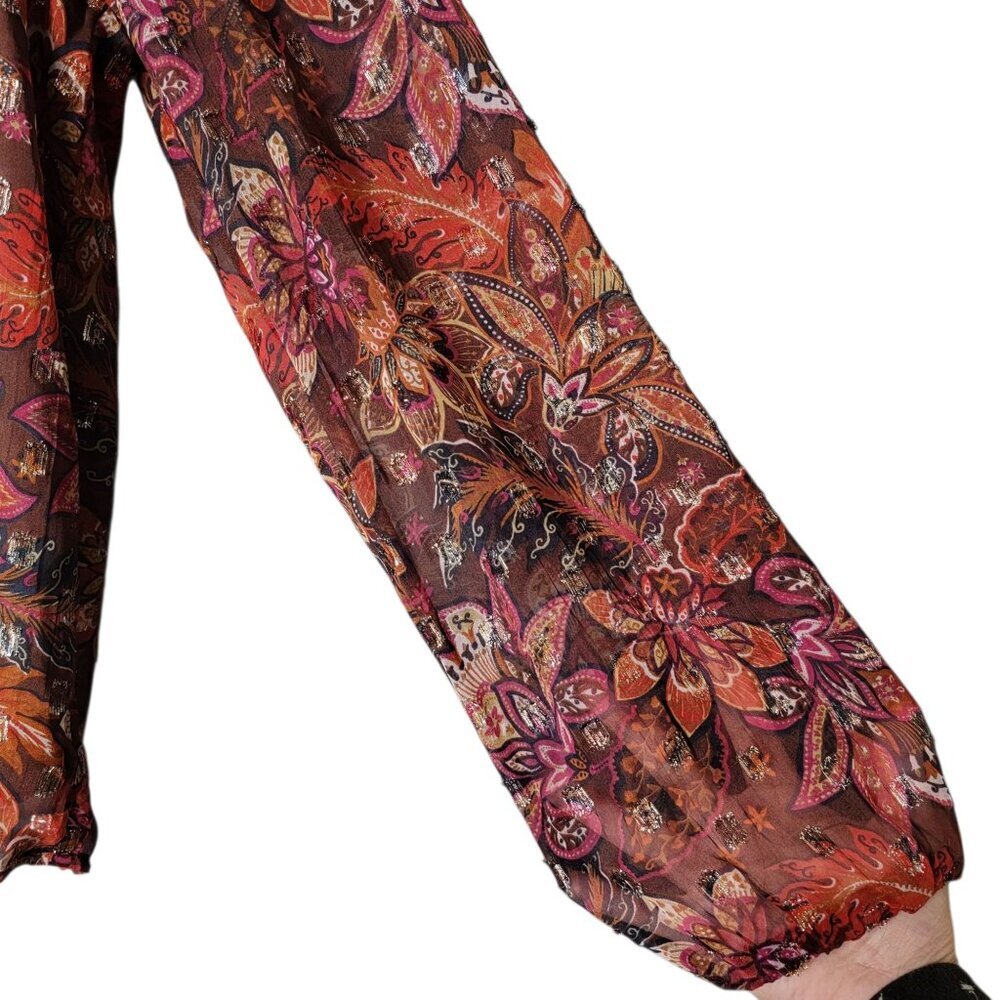 LOFT Womens Multicolor Floral Paisley Shimmer Clip Boho Office Work Top Small - Picture 6 of 10